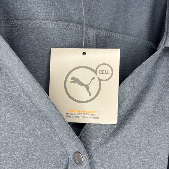 PUMA CELL NEW Collared Long Sleeve Polo Womens L Tradewinds Heather V-Neck Snaps - Picture 6 of 7